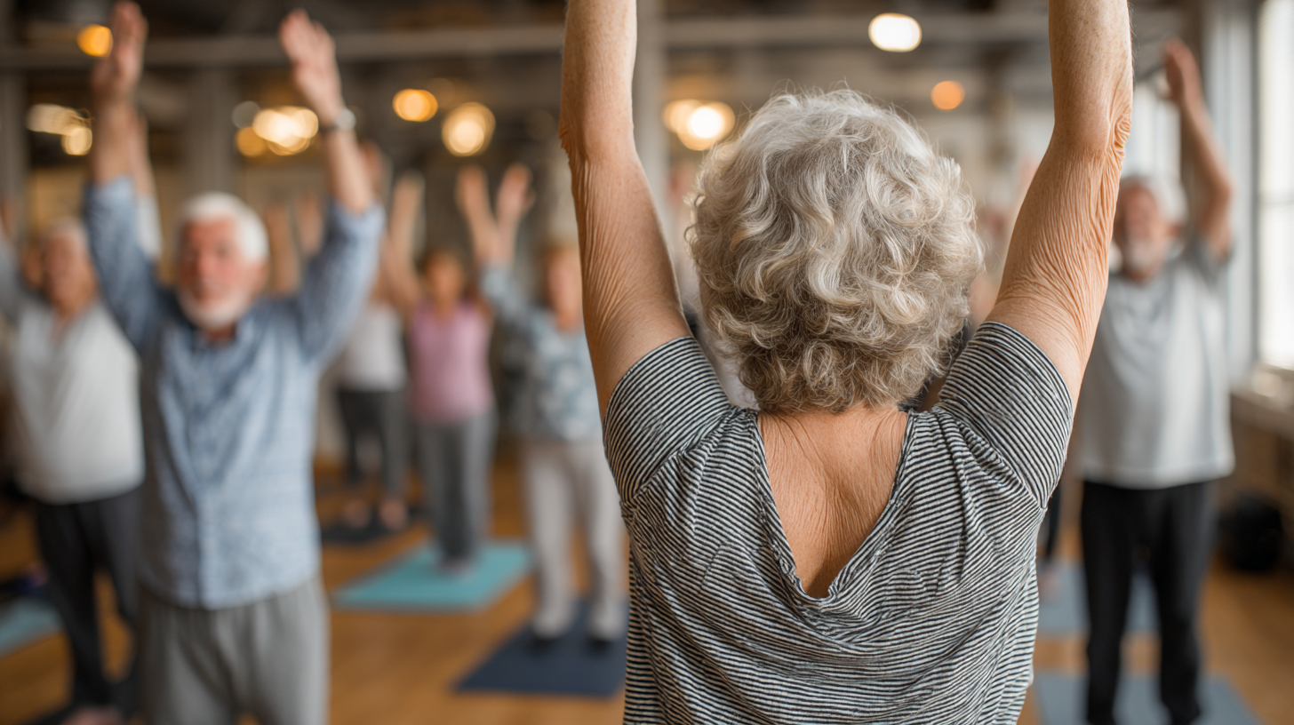 Seniori activi în timpul antrenamentului de grup